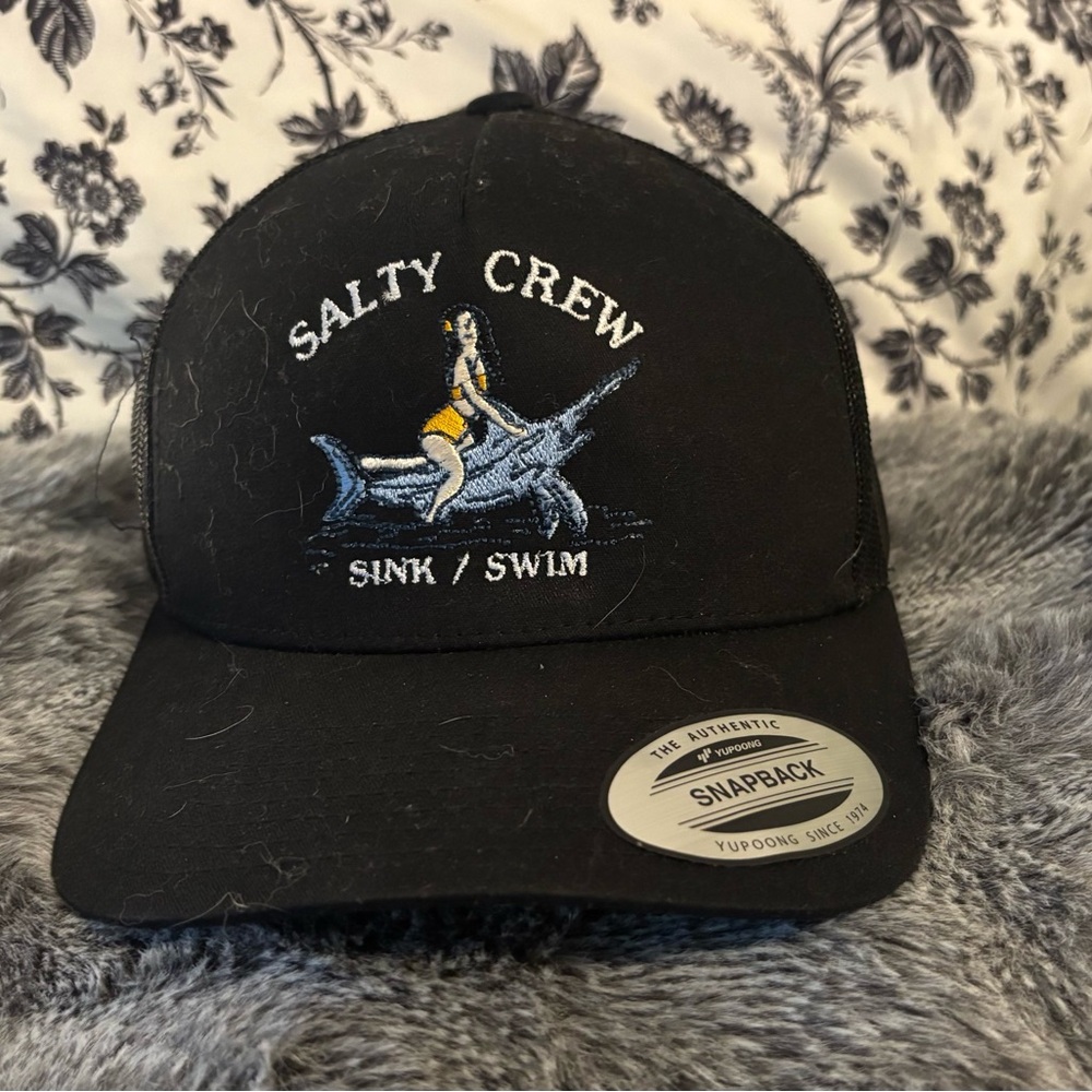 Salty Crew Black Snapback Hat with Embroidered Design
